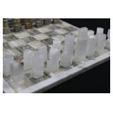 Marble Chess Set - White & Gray Marble on Checkered Board