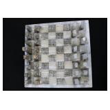 Marble Chess Set - White & Gray Marble on Checkered Board
