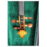 Violin With Flame Maple Back In Green Hard Case & Rosin & Bow Set