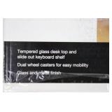 easy2GO Glass Computer Cart with Tempered Glass Desk Top