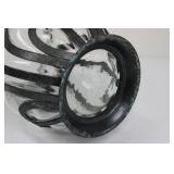Glass Vase with Wrought-Iron Scrollwork Cage, 9-10 in Tall