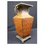 Hammered Tin Vase with Rope Handles, Square Copper Patina Finish 16.5"