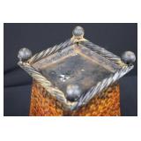 Hammered Tin Vase with Rope Handles, Square Copper Patina Finish 16.5"