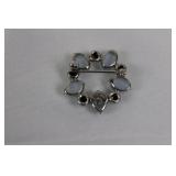 Sterling Silver Brooch with Pale Blue Cabochon Cluster in Silver Tone