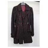 Bebe Lace Overlay Trench Coat - Black With Burgundy, Size M