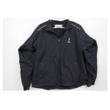 Windbreaker Jacket Black with White Piping - Full Zip Front, Front Pockets, Back Patch