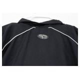 Windbreaker Jacket Black with White Piping - Full Zip Front, Front Pockets, Back Patch