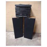 tower speakers, equalizer stereo cassette tape deck, Record Player