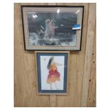 watercolor hula girl, print feeding birds