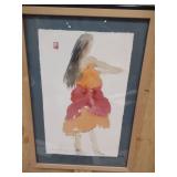 watercolor hula girl, print feeding birds
