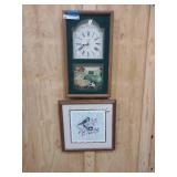 clock, "chickadees" batik print