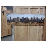 textured mixed-media cityscape