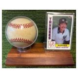 Billy Martin New York Yankees Manager Autographed Baseball in Stand with Card -Autographed very faded- Neat Piece
