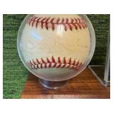 Billy Martin New York Yankees Manager Autographed Baseball in Stand with Card -Autographed very faded- Neat Piece