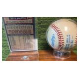 Billy Martin New York Yankees Manager Autographed Baseball in Stand with Card -Autographed very faded- Neat Piece