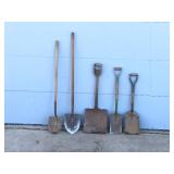 5 - Shovels - 3 Flat Nose & 2 Spade