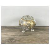 VINTAGE VIKING GLASS GOLD OVERLAY ROSE BOWL VASE W/ CANDLELITE FROG