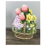 Partylite Tea Light Candle Holder #7747 Spring Floral Flower Basket