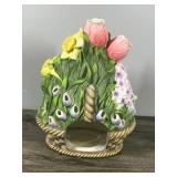 Partylite Tea Light Candle Holder #7747 Spring Floral Flower Basket