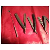 Vintage #25 Geneva Straight razor, vintage Durham Demonstrator straight razor, vintage H. Broker & Co. Germany straight razor, 1 other vintage straight razor and 2 vintage dental mirrors