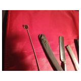 Vintage #25 Geneva Straight razor, vintage Durham Demonstrator straight razor, vintage H. Broker & Co. Germany straight razor, 1 other vintage straight razor and 2 vintage dental mirrors
