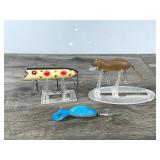 3 - Collectible Heddon Fishing Lures - 1 Wooden & 2 Plastic