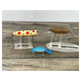 3 - Collectible Heddon Fishing Lures - 1 Wooden & 2 Plastic
