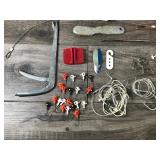 Lot of Fishing Items - Hook Removers - Swivels - Fishing Lures - Stringers - Large Hooks for Halibut - Hooks - Small Tackle Box and More