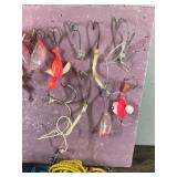 Lot of Fishing Items - Hook Removers - Swivels - Fishing Lures - Stringers - Large Hooks for Halibut - Hooks - Small Tackle Box and More
