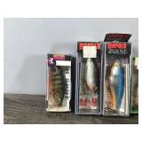 Lot of 4 Fishing Lures in the Box and 1 Empty Rapala Box