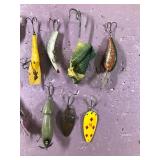 Lot of Collectible Fishing Lures - Dancing Eel by Bill Dance - Whopper Stopper Hell Bender - Fred Arbogast Hustler - Kautzky Lazy Ike - 3 - VIVIF - Norman - Flash N Pop - Flasheye Spoon Paul Bunyan Ba