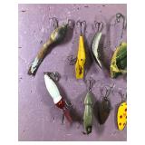 Lot of Collectible Fishing Lures - Dancing Eel by Bill Dance - Whopper Stopper Hell Bender - Fred Arbogast Hustler - Kautzky Lazy Ike - 3 - VIVIF - Norman - Flash N Pop - Flasheye Spoon Paul Bunyan Ba