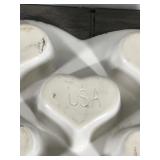 2 -,Heart Shaped Stoneware Muffin Cupcake Baking Pan Pottery Blue Spongeware