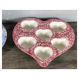 2 -,Heart Shaped Stoneware Muffin Cupcake Baking Pan Pottery Blue Spongeware