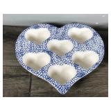 2 -,Heart Shaped Stoneware Muffin Cupcake Baking Pan Pottery Blue Spongeware