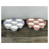 2 -,Heart Shaped Stoneware Muffin Cupcake Baking Pan Pottery Blue Spongeware