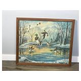 Framed Picture of Mallards Landing into a Ice Pond