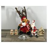 Lot of Christmas Items - Salt & Pepper Shakers - Candy Dish - Christmas House - Reindeer Stuffed Animal & Santa Claus