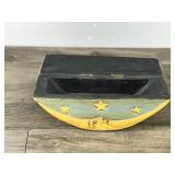Vintage Hand Carved Wood Crescent Moon Box