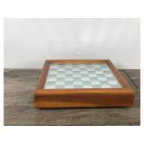 Vintage Mirror Glass Chess Frosted & Transparent Glass Figures Wooden Case