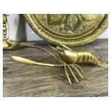 Brass Lobster, Bell, Candle Holder, Etched Plate & Aluminum Sun