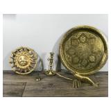 Brass Lobster, Bell, Candle Holder, Etched Plate & Aluminum Sun