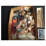 Flat of jewelry including K&A 1/20 10K GF and necklace/earring set of Austrian Crystals