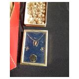 Flat of jewelry including K&A 1/20 10K GF and necklace/earring set of Austrian Crystals