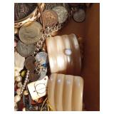 Flat of jewelry including K&A 1/20 10K GF and necklace/earring set of Austrian Crystals