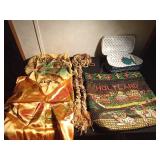 Handbag, beaded scarf, Hawaiian scarf, Hawaiian pillowcase, and more
