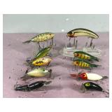 Lot of 10 Collectible Fishing Lures - Some are Wood - See description for more info