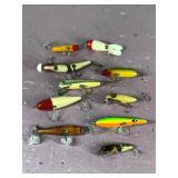 Lot of 10 Collectible Wooden Fishing Lures - see description for more info