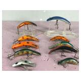 Lot of 10 Lazy Ike & Flatfish Fishing Lures - some are wood