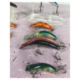 Lot of 10 Lazy Ike & Flatfish Fishing Lures - some are wood